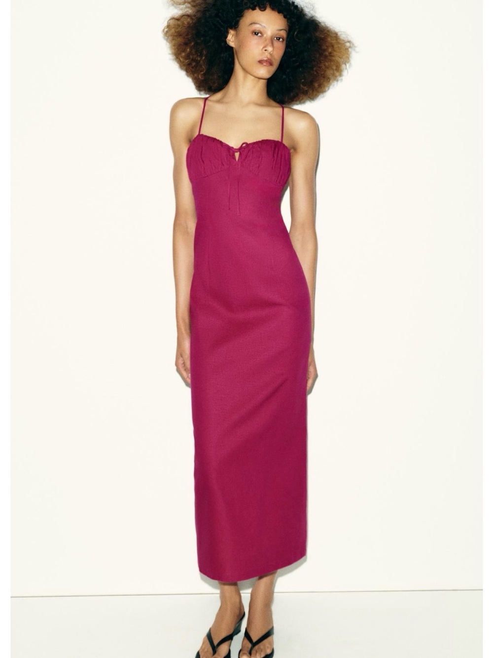Zara Raspberry-Red Spaghetti Strap Maxi Dress